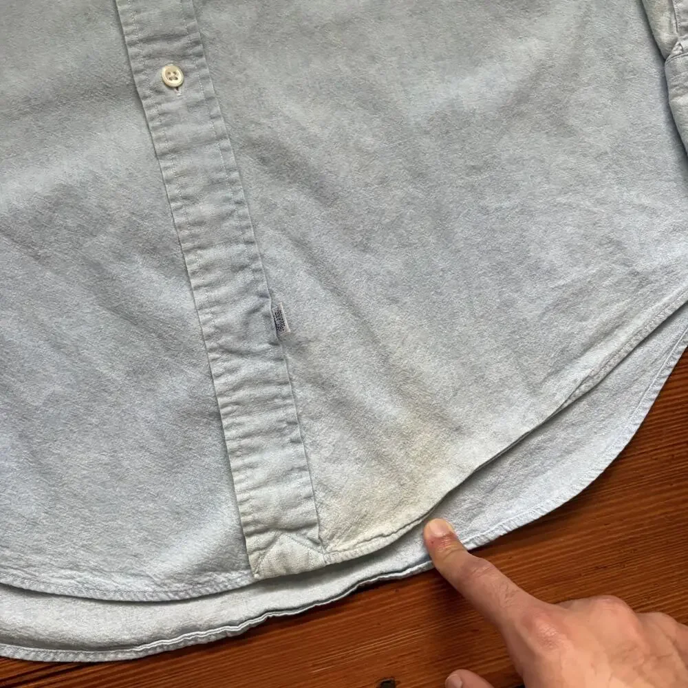 Vintage Polo Ralph Lauren Chambray Shirt Men's Size XL Blue Flesh Pony WORN 90s